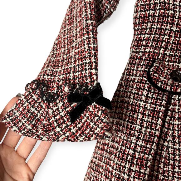 Nannette Kids Red Black Tweed Button Christmas Dress Coat w/ Velvet Collar Sz 5 - Picture 7 of 11